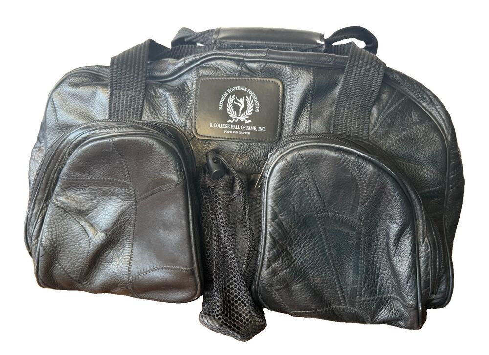 Seville NFF College Football Hall Fame Black Leather Duffel Travel Bag 20 Inch
